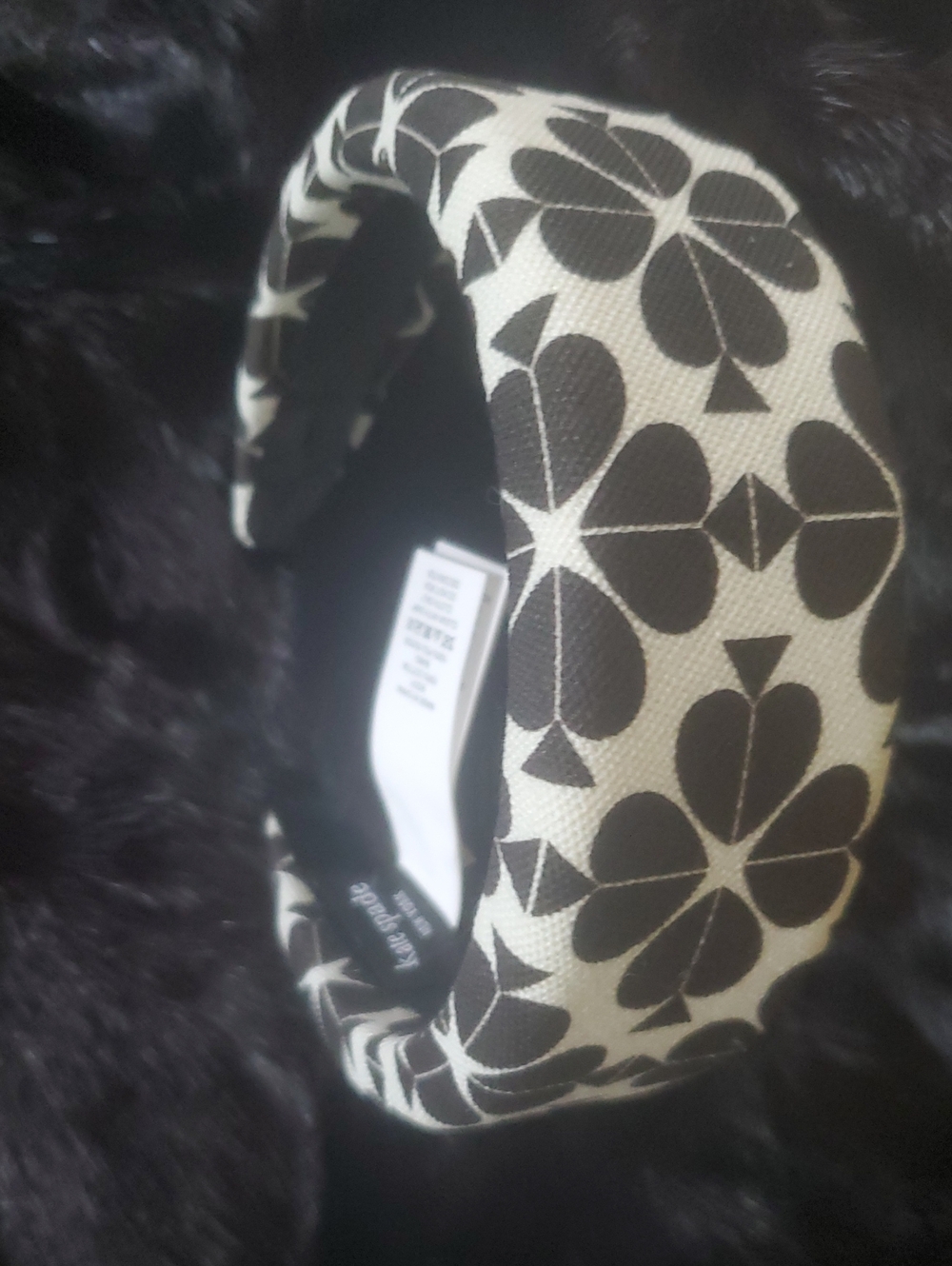 KATE SPADE FLOWER-PRINTED HEADBAND IN BLACK & WHITE /BAND WIDTH '2"